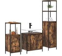 vidaXL Ensemble de meubles de salle de bains avec étagère 3 pcs frêne fumé et noir