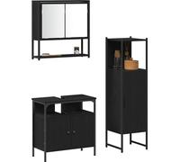 vidaXL Ensemble de meubles de salle de bains avec porte 3 pcs noir 33 x 33 x 120.5 cm