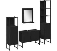 vidaXL Ensemble de meubles de salle de bains avec porte 4 pcs noir 33 x 33 x 185.5 cm