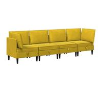 vidaXL Ensemble de meubles de salon avec coussin 4 pièces en velours jaune, canapé moderne en velours, meubles ergonomiques pour salon, sièges confortables, rangement génie, design compact