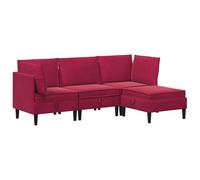 vidaXL Ensemble de meubles de salon avec coussin 4 pièces en velours rouge vin, canapé moderne en velours, meubles ergonomiques pour salon, sièges confortables, rangement génial, design compact