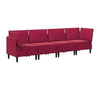 vidaXL Ensemble de meubles de salon avec coussin 4 pièces en velours rouge vin, canapé moderne en velours, meubles ergonomiques pour salon, sièges confortables, rangement génial, design compact