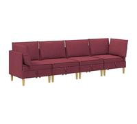 vidaXL Ensemble de meubles de salon avec coussin 4 pièces rouge vin tissu ensemble de salon avec grand rangement, meubles modulaires pour se détendre, sièges confortables, décoration moderne