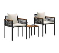 vidaXL Ensemble de Meubles d'extérieur 3 pcs Noir et Blanc crème, Chaises de Jardin élégantes, déco de Patio Rustique, Ensemble Lounge Pratique, mobilier en rotin résistant, Coin détente