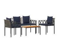 vidaXL Ensemble de Meubles d'extérieur 4 pcs Gris et Bleu Marine, Table en Bois d'acacia, Cadre en Acier, résistante aux intempéries, Coussins Amovibles, chaises extérieures