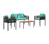 vidaXL Ensemble de Meubles d'extérieur 4 pcs Noir et Turquoise, Chaises de Jardin élégantes, déco de Patio Rustique, Ensemble Lounge Pratique, mobilier en rotin résistant, Coin détente