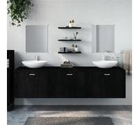 Ensemble de Meubles Salle de Bain Armoires 6 pcs, Armoires Murales avec Miroir, Placards de Rangement Toilette, Moderne, Noir Bois d'Ingénierie