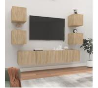 vidaXL Ensemble meuble TV 6 pièces Chêne sonoma Bois d'ingénierie Montage mural avec porte 3114256