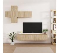 vidaXL Ensemble de Meubles TV 7 pcs Centres de Divertissement Armoires Multimédia Meubles de Salle de Séjour Intérieur Chêne Sonoma Bois d'Ingénierie Marron G