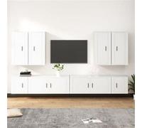 vidaXL Ensemble de Meubles TV 8 pcs, Armoires de Télévision Murales, Meubles Télé Salon Salle de Séjour Intérieur, Blanc Bois d'Ingénierie Blanc G