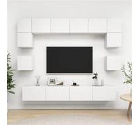 Ensemble de Meubles TV 8 pcs, Ensemble d'Armoires de Télévision avec Rangement, Meubles Télé de Salon, Blanc Bois d'Ingénierie