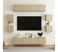 vidaXL Ensemble de Meubles TV 8 pcs Ensemble d'Armoires Stéréo Centres de Divertissement Salon Salle de Séjour Intérieur Chêne Sonoma Aggloméré Brun G