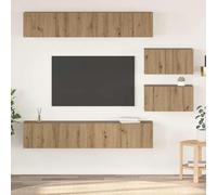 Vidaxl Ensemble De Meubles Tv Avec Étagère Montage Mural Autre Avec Stockage Avec Porte 6 Pcs Chêne Artisanal
