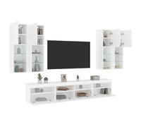 Vidaxl Ensemble De Meubles Tv Muraux 7 Pcs Avec Lumières Led Blanc Blanc