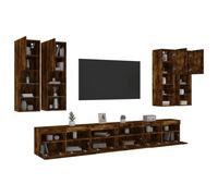 Vidaxl Ensemble De Meubles Tv Muraux 7 Pcs Et Lumières Led Chêne Fumé Multicolore