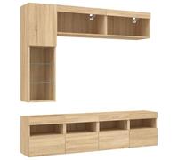 vidaXL Ensemble meubles TV muraux 7 pièces – Armoires suspendues, flottantes, LED – Chêne Sonoma