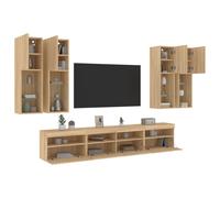 Vidaxl Ensemble De Meubles Tv Muraux 7pcs Et Lumières Led Chêne Sonoma Multicolore