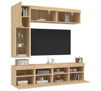 vidaXL Ensemble de Meubles TV Muraux et Lumières LED 7 pcs, Armoires de Télévision Suspendues, Ensemble de Meubles Télé Flottants, Chêne Sonoma chêne G