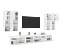 vidaXL Ensemble de Meubles TV Muraux avec Lumières LED 7 pcs, Armoires de Télévision Suspendues, Ensemble de Meubles Télé Flottants de Salon, Blanc Blanc G