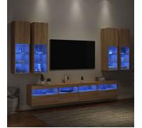 vidaXL Ensemble de meubles TV muraux 7 pièces avec lumières LED - Chêne Sonoma multicolore