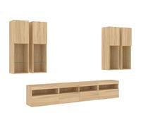 vidaXL Ensemble de Meubles TV Muraux et Lumières LED 7 pcs, Armoires de Télévision Suspendues, Ensemble de Meubles Télé Flottants, Chêne Sonoma