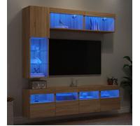 vidaXL Ensemble de Meubles TV Muraux et Lumières LED 7 pcs, Armoires de Télévision Suspendues, Ensemble de Meubles Télé Flottants, Chêne Sonoma