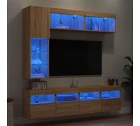 vidaXL Ensemble meubles TV muraux 7 pièces – Armoires suspendues, flottantes, LED – Chêne Sonoma