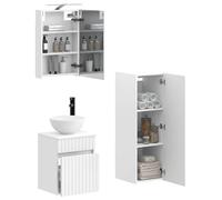 vidaXL Ensemble de mobilier de Salle de Bain 4 pcs Blanc, Mobilier de Salle de Bain Moderne, Armoire Mirroir, Meuble Gain de Place, Éclairage LED, Solutions de Rangement