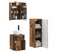 vidaXL Ensemble de mobilier de Salle de Bain 4 pcs Bois Ancien, Mobilier de Salle de Bain Moderne, Armoire Mirroir, Meuble Gain de Place, Éclairage LED, Solutions de Rangement