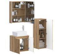 vidaXL Ensemble de mobilier de Salle de Bain 4 pcs Chêne Artisanal, Ensemble de Salle de Bain, Meuble au Design Moderne, Miroir, LED Mural, Coiffeuse Gain de Place