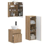 vidaXL Ensemble de mobilier de Salle de Bain 4 pcs Chêne Artisanal, Mobilier de Salle de Bain Moderne, Armoire Mirroir, Meuble Gain de Place, Éclairage LED, Solutions de Rangement