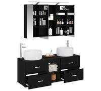 vidaXL Ensemble de mobilier de Salle de Bain 4 pcs Chêne Noir, Ensemble de Salle de Bain Moderne, Meuble Mural, Miroir Double Face, rangements spacieux, Design stylé et Gain de Place