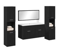 Ensemble de meubles de salle de bain - Chêne noir - 4 pièces - Bois d'ingénierie - Style contemporain