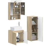 vidaXL Ensemble de mobilier de Salle de Bain 4 pcs Chêne Sonoma, Ensemble de Salle de Bain, Style Moderne, Miroir Mural, unité de vanité, éclairage LED, Rangement Pratique, lavabo Flexible