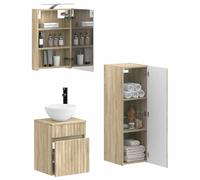 vidaXL Ensemble de mobilier de Salle de Bain 4 pcs Chêne Sonoma, Mobilier de Salle de Bain Moderne, Armoire Mirroir, Meuble Gain de Place, Éclairage LED, Solutions de Rangement