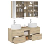vidaXL Ensemble de mobilier de Salle de Bain 4 pcs Chêne Sonoma, Set de Rangement pour Salle de Bains Chic, Meuble Moderne, Armoire Fonctionnelle, unité Murale, Design Compact