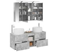 vidaXL Ensemble de mobilier de Salle de Bain 4 pcs Gris béton, Ensemble de Salle de Bain Moderne, Meuble Mural, Miroir Double Face, rangements spacieux, Design stylé et Gain de Place