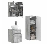 vidaXL Ensemble de mobilier de Salle de Bain 4 pcs Gris béton, Mobilier de Salle de Bain Moderne, Armoire Mirroir, Meuble Gain de Place, Éclairage LED, Solutions de Rangement