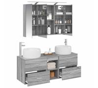 vidaXL Ensemble de mobilier de Salle de Bain 4 pcs Sonoma Gris, Ensemble de Salle de Bain Moderne, Meuble Mural, Miroir Double Face, rangements spacieux, Design stylé et Gain de Place