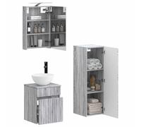 vidaXL Ensemble de mobilier de Salle de Bain 4 pcs Sonoma Gris, Mobilier de Salle de Bain Moderne, Armoire Mirroir, Meuble Gain de Place, Éclairage LED, Solutions de Rangement