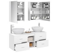 vidaXL Ensemble de mobilier de Salle de Bain 5 pcs Blanc, Ensemble de Salle de Bain, mobilier Moderne, Meuble, Miroir, éclairage USB, Rangement Mural, Style Minimaliste