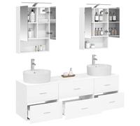 vidaXL Ensemble de mobilier de Salle de Bain 5 pcs Blanc, Ensemble de Salle de Bain Moderne, Design Compact, Miroir, Portes réversibles, éclairage LED, unité Murale, Solution de Rangement