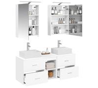 vidaXL Ensemble de mobilier de Salle de Bain 5 pcs Blanc, Meuble Vasque Moderne, Meuble Mural, Miroir LED, rangements, Style Contemporain, Organisation Salle de Bain