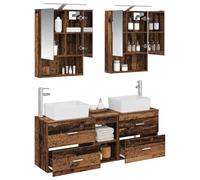 vidaXL Ensemble de mobilier de Salle de Bain 5 pcs Bois Ancien, Ensemble de Salle de Bain Compact, éclairage LED Moderne, Meuble Pratique, Armoire Miroir USB