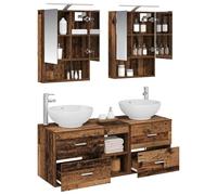 vidaXL Ensemble de mobilier de Salle de Bain 5 pcs Bois Ancien, Ensemble de Salle de Bains Moderne, Cabinet Mural, Miroir LED, Rangement, mobilier Contemporain Essentiel