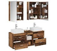 vidaXL Ensemble de mobilier de Salle de Bain 5 pcs Bois Ancien, Solutions de Salle de Bain Tendance, Ensemble Moderne, Coiffeuse Murale, Miroir LED, Meuble Compact et organisé