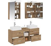 vidaXL Ensemble de mobilier de Salle de Bain 5 pcs Chêne Artisanal, Meuble Vasque Moderne, Meuble Mural, Miroir LED, rangements, Style Contemporain, Organisation Salle de Bain