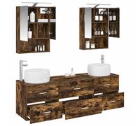 vidaXL Ensemble de mobilier de Salle de Bain 5 pcs Chêne fumé, Ensemble de Meubles de Salle de Bain Moderne, Armoire Miroir LED, Rangement Mural, Gain de Place