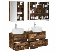 vidaXL Ensemble de mobilier de Salle de Bain 5 pcs Chêne fumé, Ensemble de Meubles de Salle de Bain Moderne, Miroir LED, Rangement Ample, Style, Fonctionnel, Gain de Place