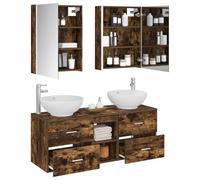 vidaXL Ensemble de mobilier de Salle de Bain 5 pcs Chêne fumé, Ensemble de Salle de Bain, mobilier Moderne, Meuble, Miroir, éclairage USB, Rangement Mural, Style Minimaliste
